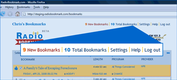 Welcome, Radio Bookmark Bookmarks Page